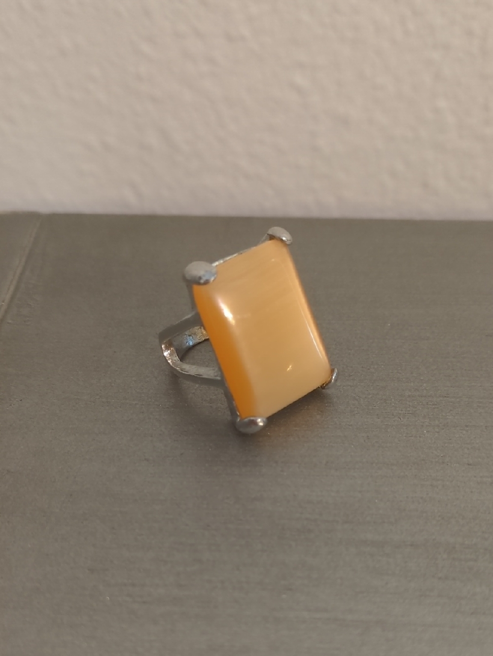 Yellow Rectangular Cabochon Silver Ring